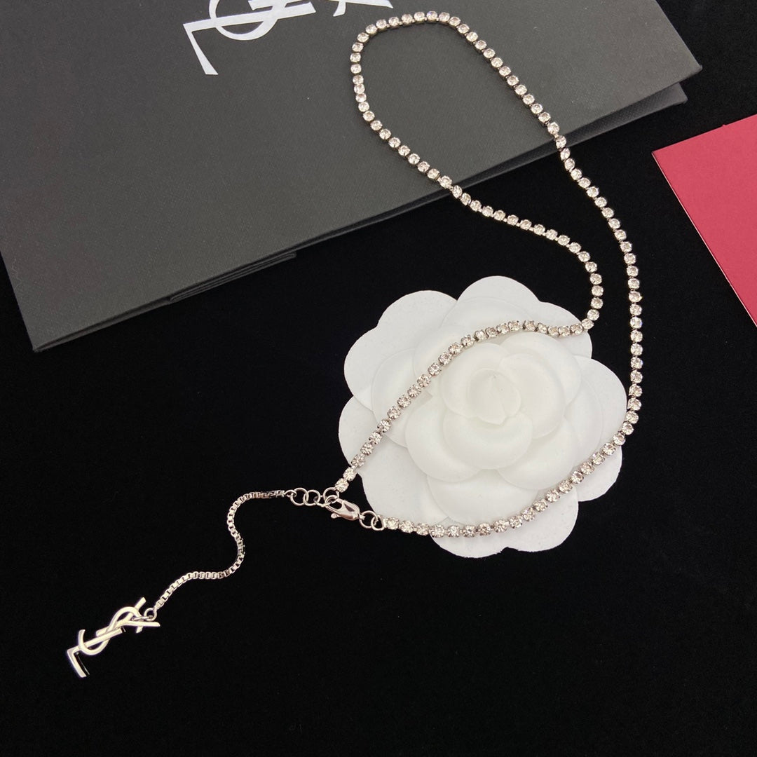 Crystal Diamond Long Pendant Necklace