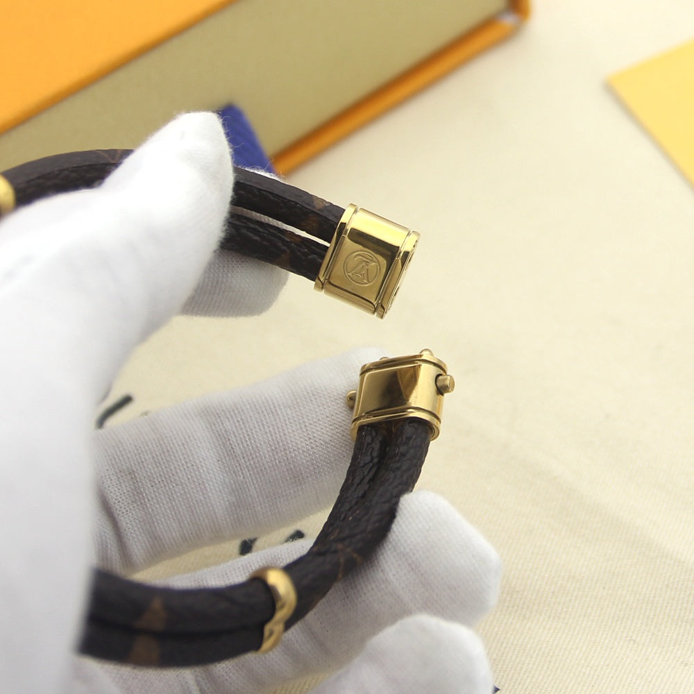Double Leather Monogram Lock Bracelet