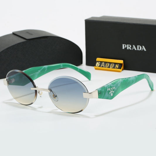 Round Rimless Sunglasses, Marble Temple UV400 Polarized Fashion Shades 6A008