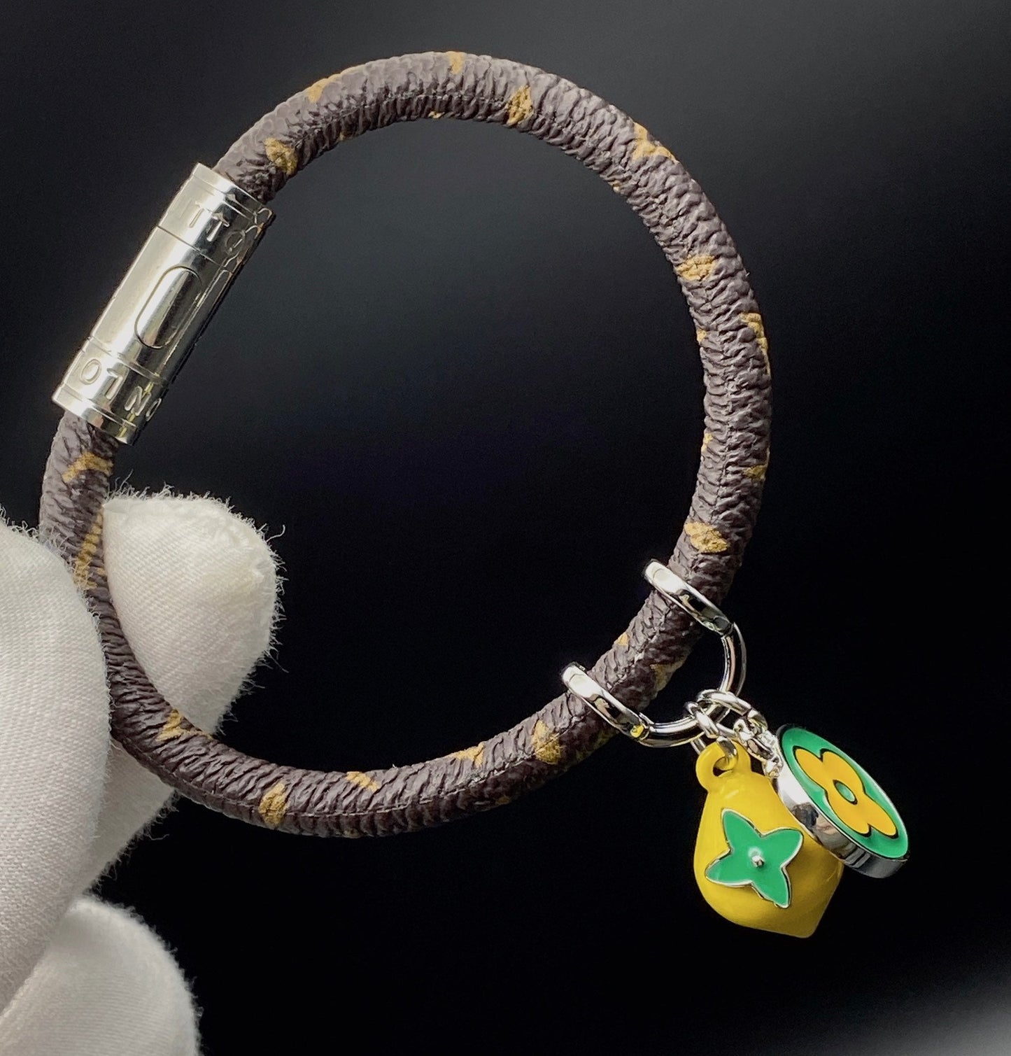 Monogram Print Leather Lemon Bracelet
