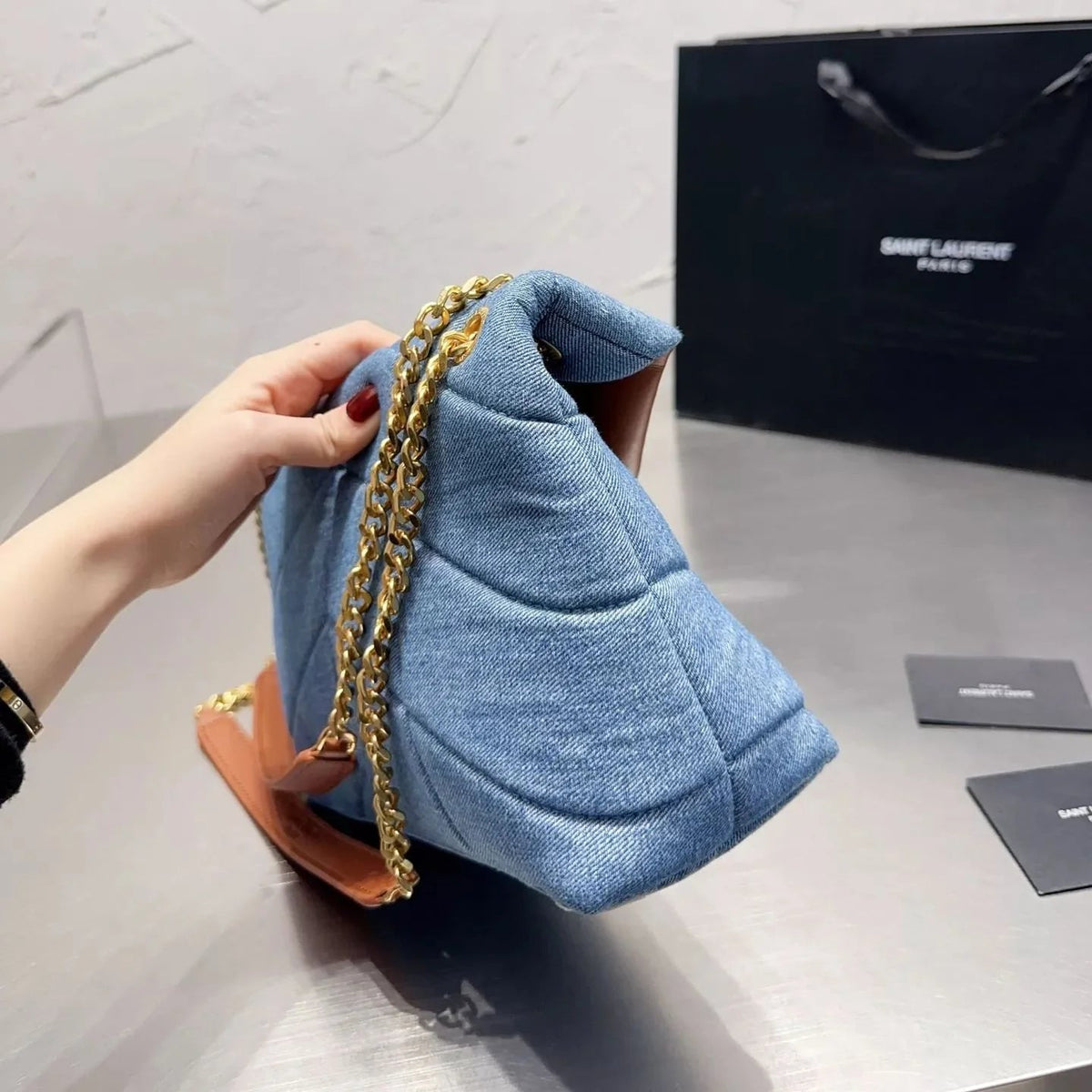 LouLou Puffer Washed Denim Bag