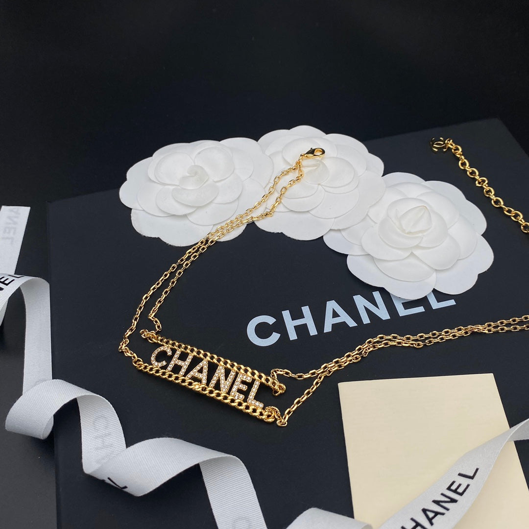 Double Layer Diamond Letter Cookie Necklace