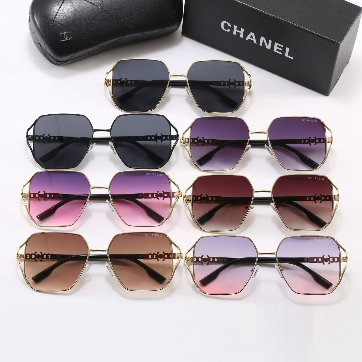 7 Color Hexagon Metal Decor Sunglasses