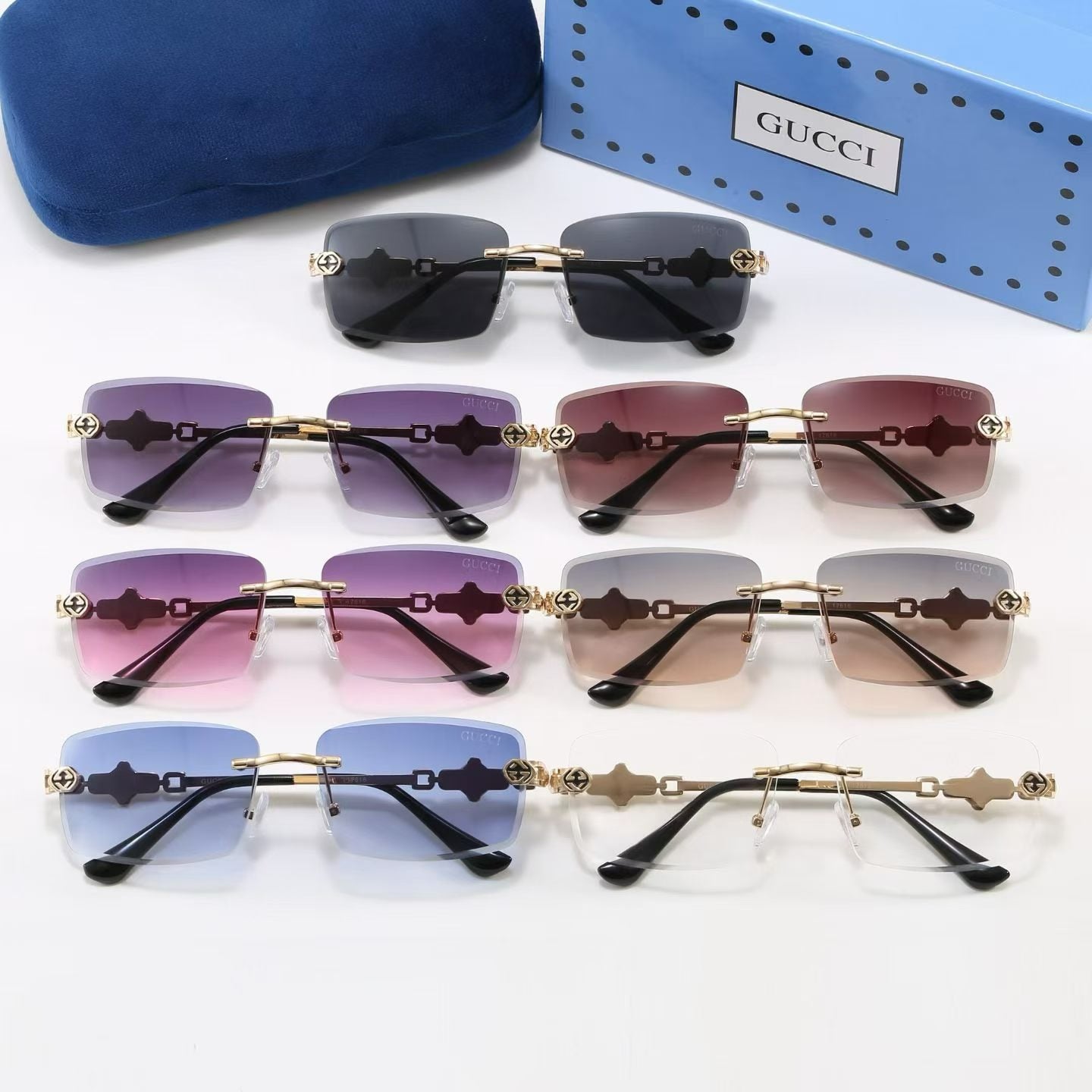 7 Color Rimless Square Interlocking Metal Sunglasses