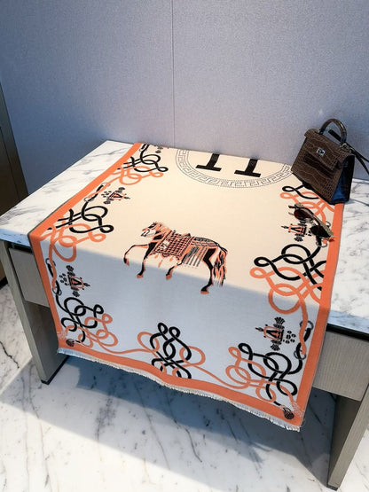 2026 New Vintage Equestrian Cashmere Scarf – Ornamental Horse Motif, Elegant Heritage Style
