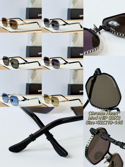 6 Color Retro Hexagonal Carved Metal Sunglasses