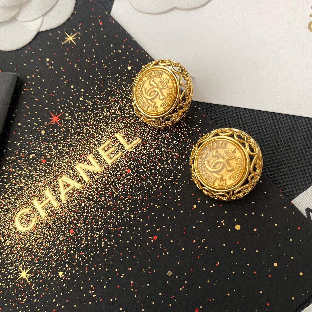Premium Gold Crown Round Stud Earrings