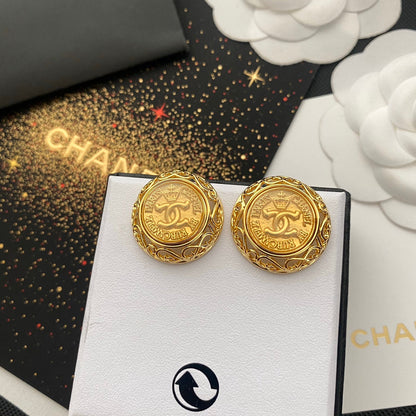 Premium Gold Crown Round Stud Earrings