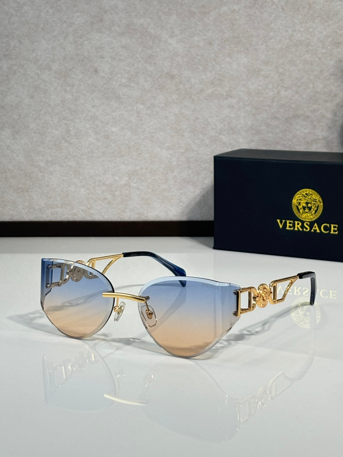 Rimless Geometric Sunglasses 6 Style Options Crystal Embellished Temple Design Classic Fashion Luxury Look - VE6829