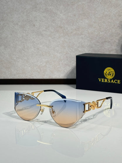 Rimless Geometric Sunglasses 6 Style Options Crystal Embellished Temple Design Classic Fashion Luxury Look - VE6829