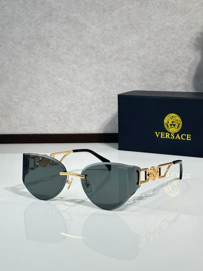 Rimless Geometric Sunglasses 6 Style Options Crystal Embellished Temple Design Classic Fashion Luxury Look - VE6829