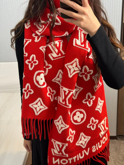 3D Textured Wool Cashmere Scarf – Soft Plush Blend, Double-Sided Design, 34 × 200 cm