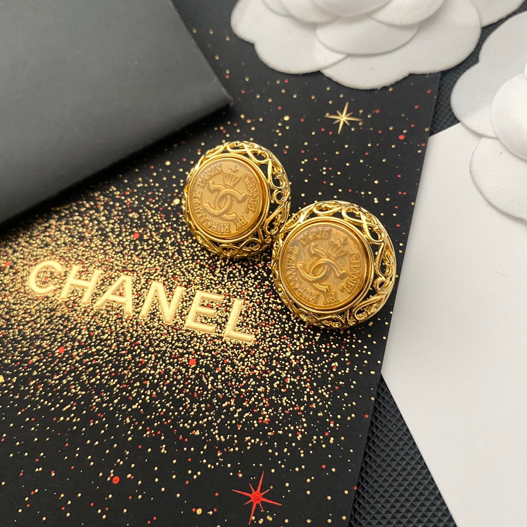 Premium Gold Crown Round Stud Earrings