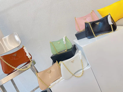 Shiny Leather Chain Shoulder Bag
