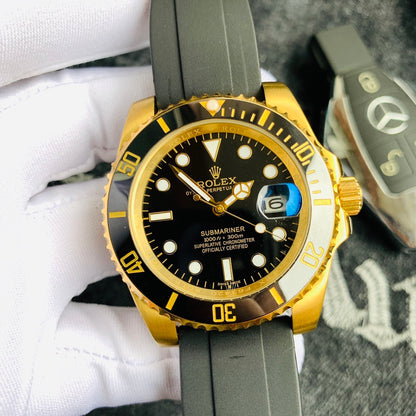 Men’s Gold-Tone Stainless Steel Automatic Dive Watch – 3-Color Dial Collection with Matching Rubber Straps, Classic Sport Luxury