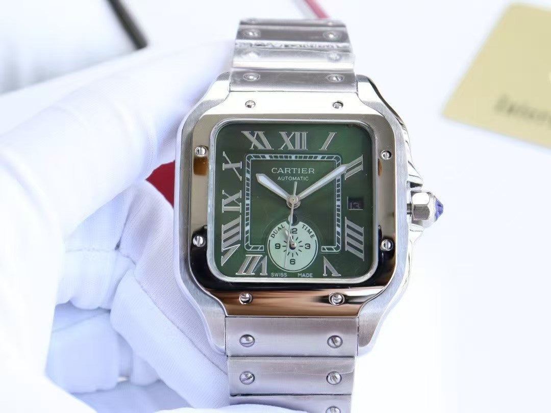 Premium Stainless Steel Mechanical Watch 4 Style Options Classic Square Dual Time Design Luxury Look