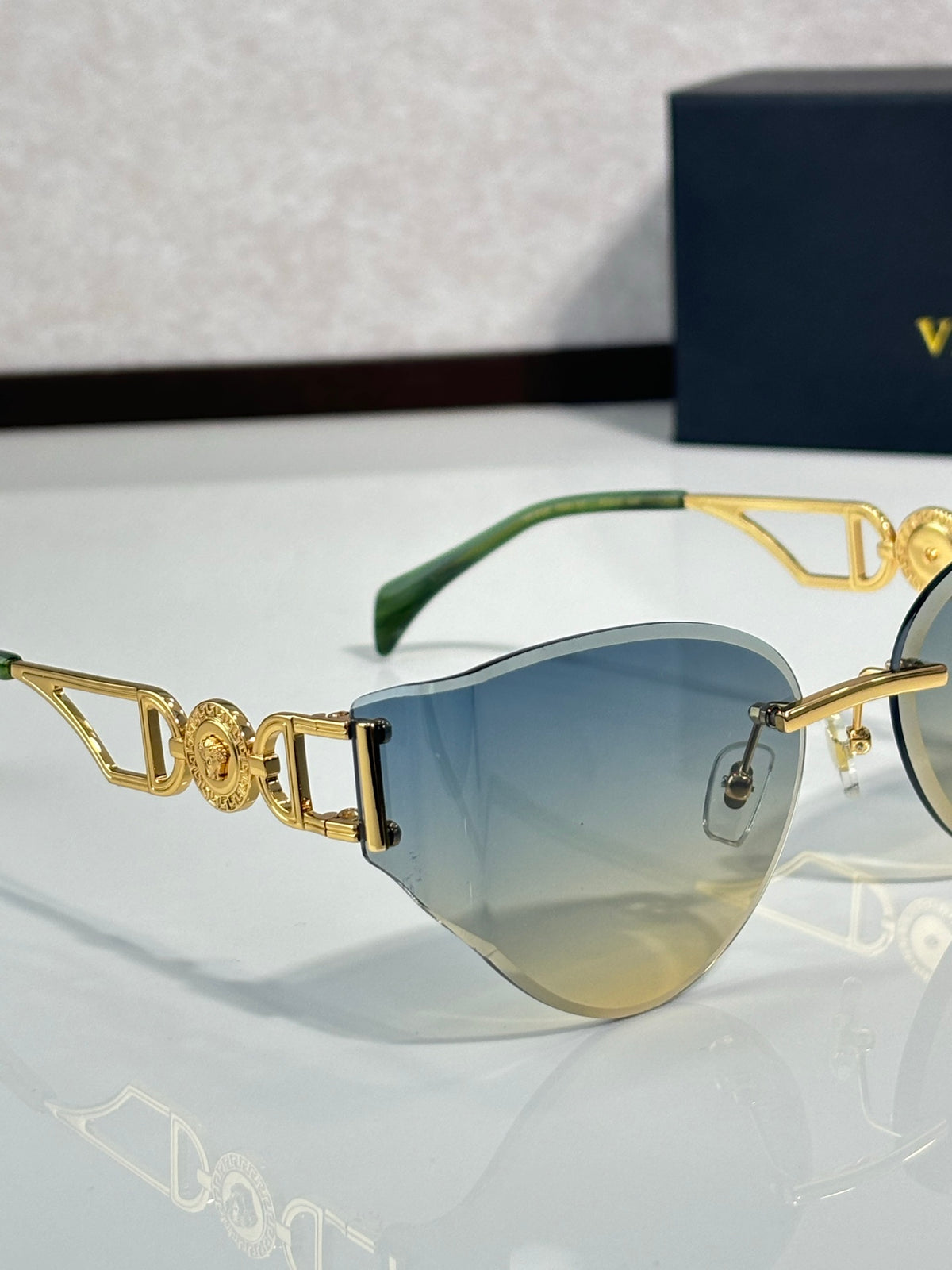 Rimless Geometric Sunglasses 6 Style Options Crystal Embellished Temple Design Classic Fashion Luxury Look - VE6829