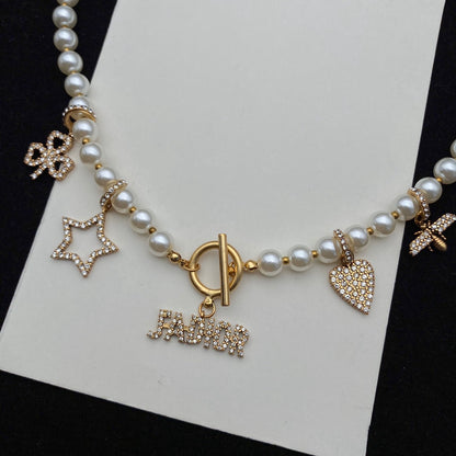 Temperament Diamond Pendant Pearl Necklace