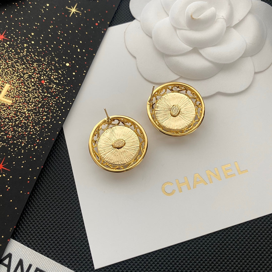 Premium Gold Crown Round Stud Earrings