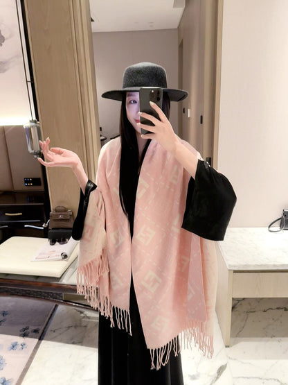 2026 New Geometric Jacquard Cashmere Scarf – Soft Thick Cashmere, Reversible Styling, Multiple Colors
