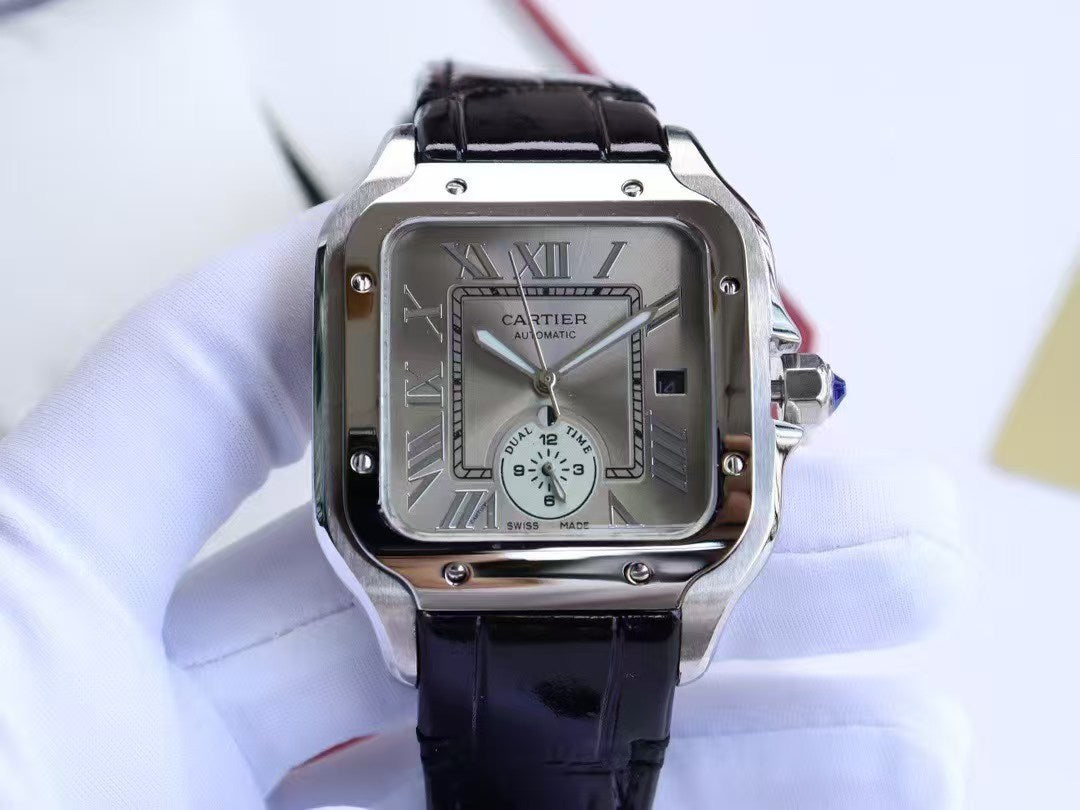 Premium Stainless Steel Mechanical Watch 4 Style Options Classic Square Dual Time Design Luxury Look