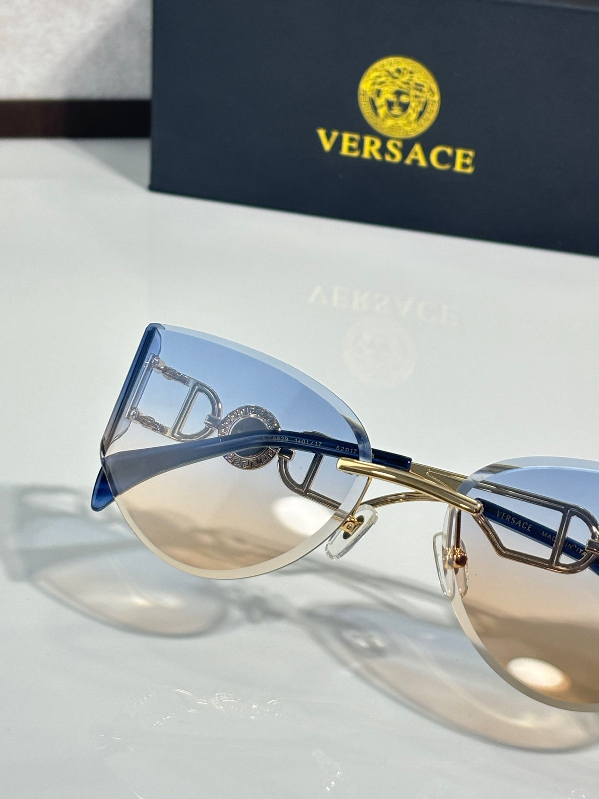 Rimless Geometric Sunglasses 6 Style Options Crystal Embellished Temple Design Classic Fashion Luxury Look - VE6829