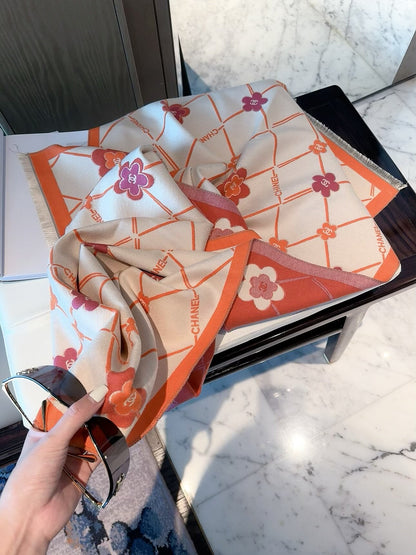 2026 New Diamond Camellia Cashmere Scarf – Elegant Floral Jacquard, Soft French-Inspired Style