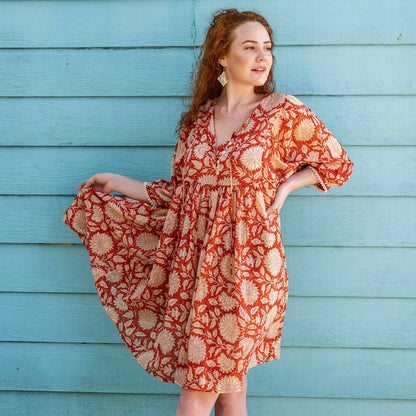 Hawa Short Dress- Rust Sunflower