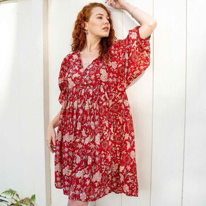 Hawa Short Dress in Rouge Indian Rose