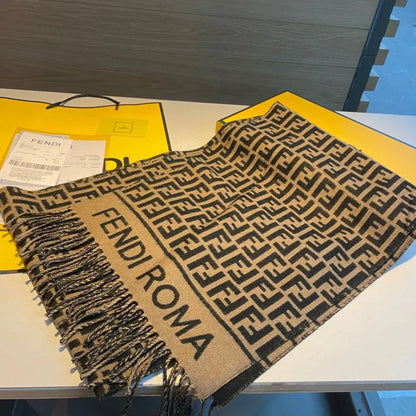 Vintage F Monogram Wool Cashmere Scarf