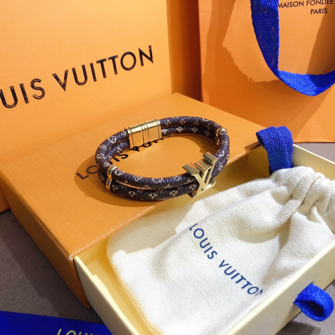 Leather Monogram Double Bracelet
