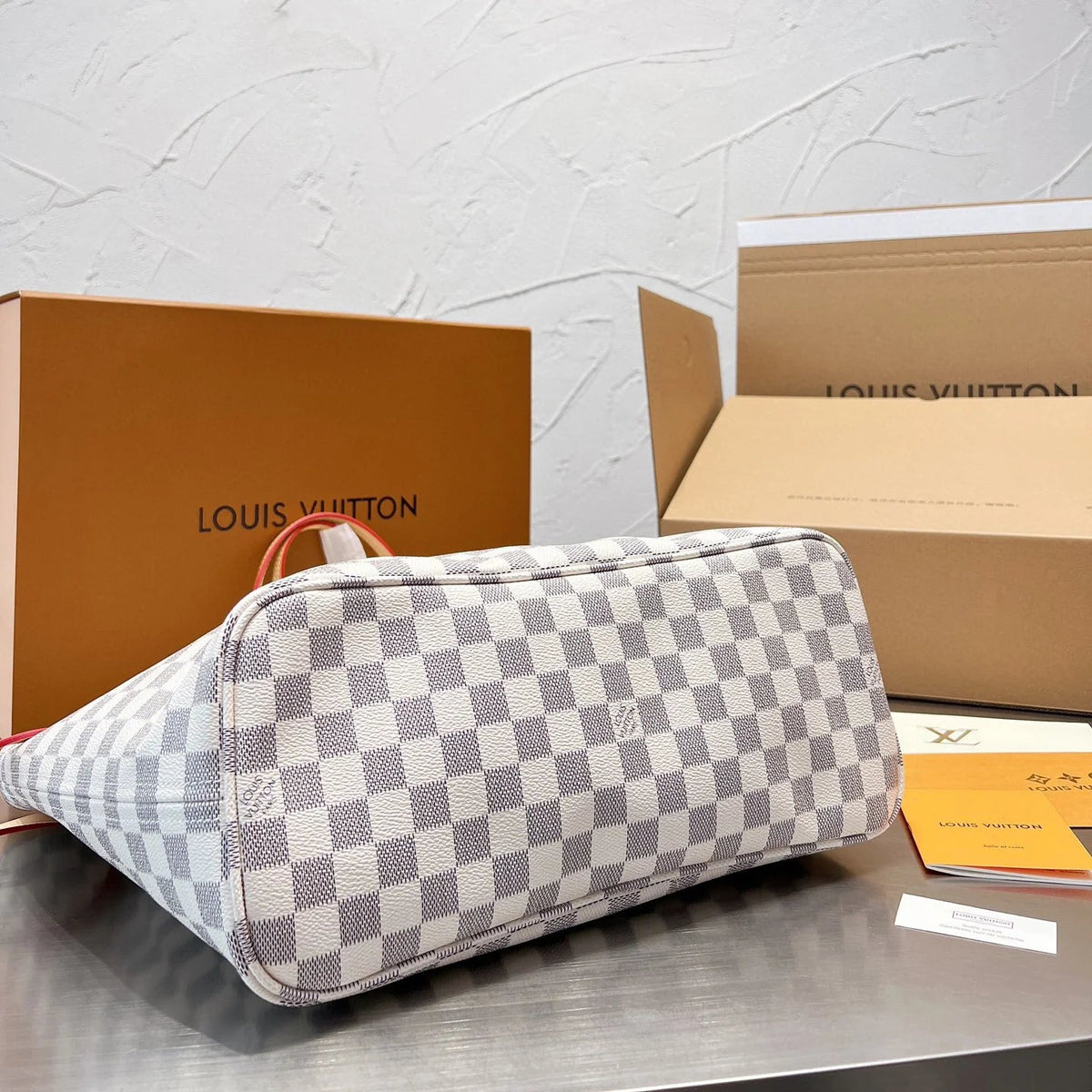 White Checkerboard Neverfull Medium Bag