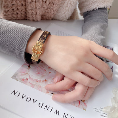 Watch Buckle Design Leather Monogram Bracelet