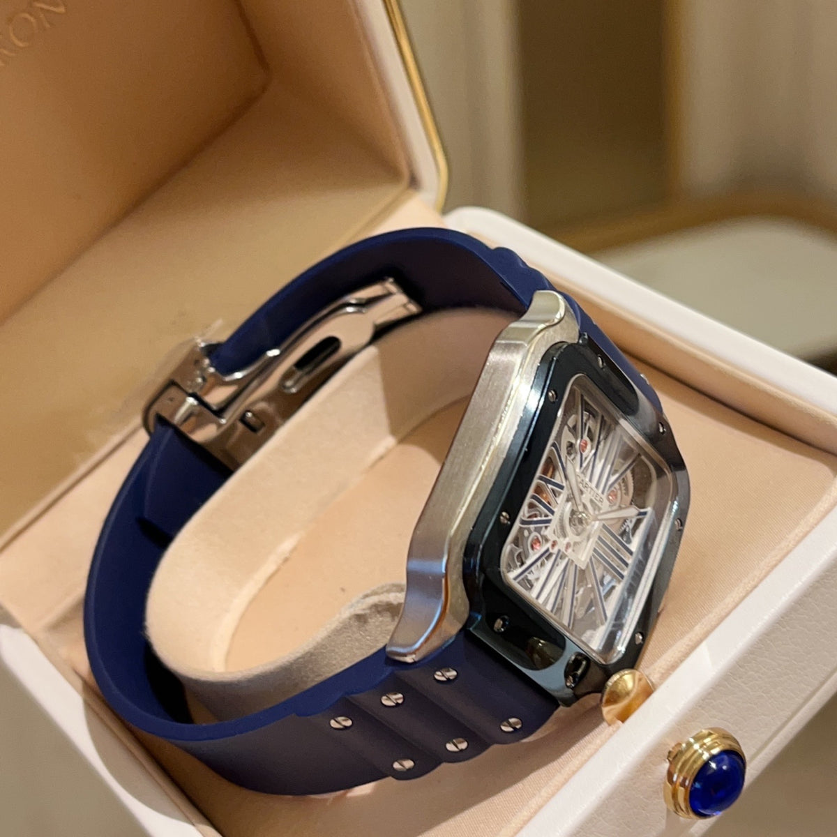 Premium Stainless Steel Skeleton Mechanical Watch 6 Style Options Asymmetric Design Luxury Look