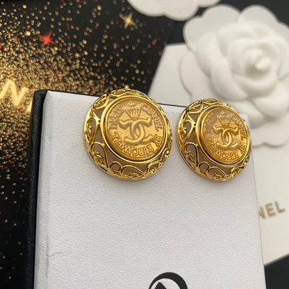 Premium Gold Crown Round Stud Earrings