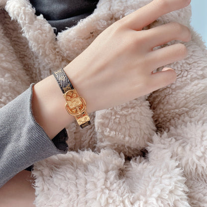Watch Buckle Design Leather Monogram Bracelet