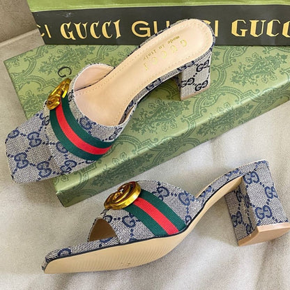 Vintage Embossed Block Heel Sandals