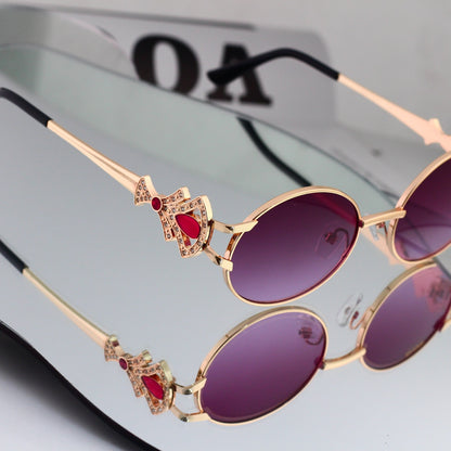 Luxury Vintage Oval Metal Frame Sunglasses - 08177