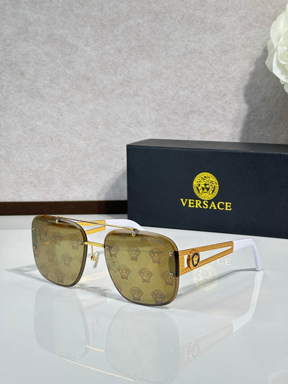 Rimless Rectangular Sunglasses 4 Style Option Vintage Engraved Temple Design Classic Fashion Luxury Look - VE6746