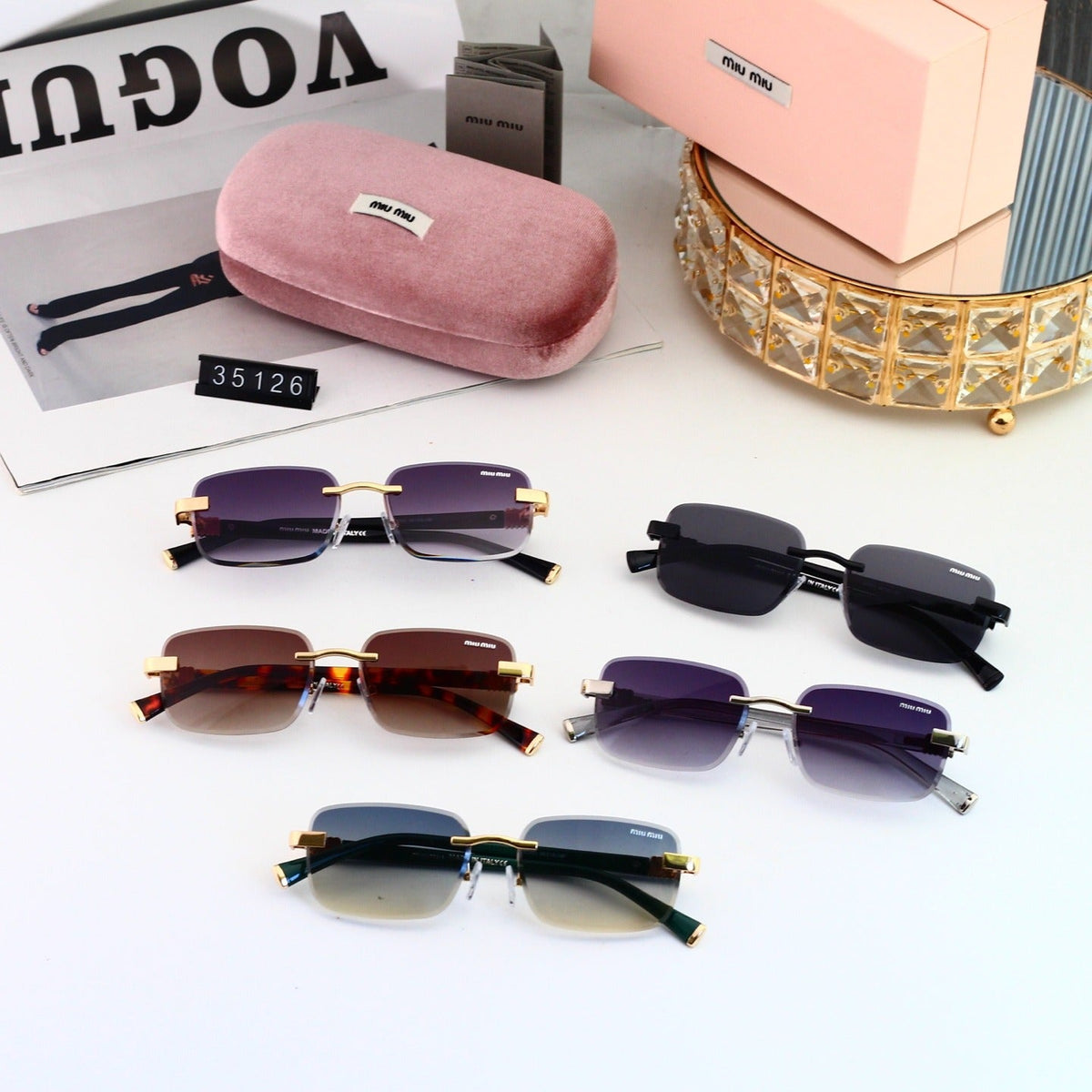 5 Color Rimless Square Letter Temple Sunglasses 35126