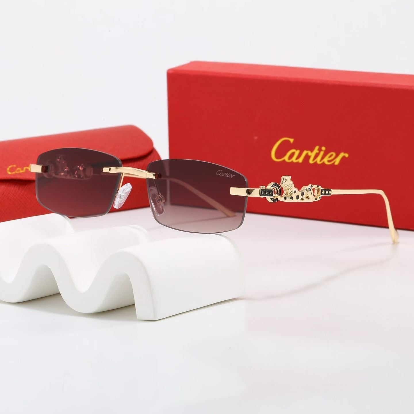 7 Color Rimless Panther Decor Sunglasses