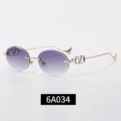 Rimless Oval Sunglasses, UV400 Polarized Fashion Shades 6A034