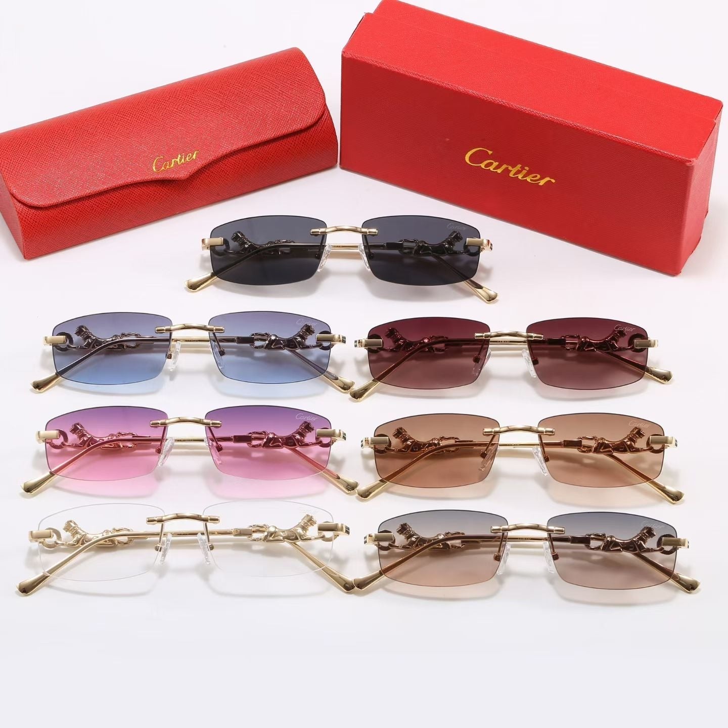 7 Color Rimless Panther Decor Sunglasses