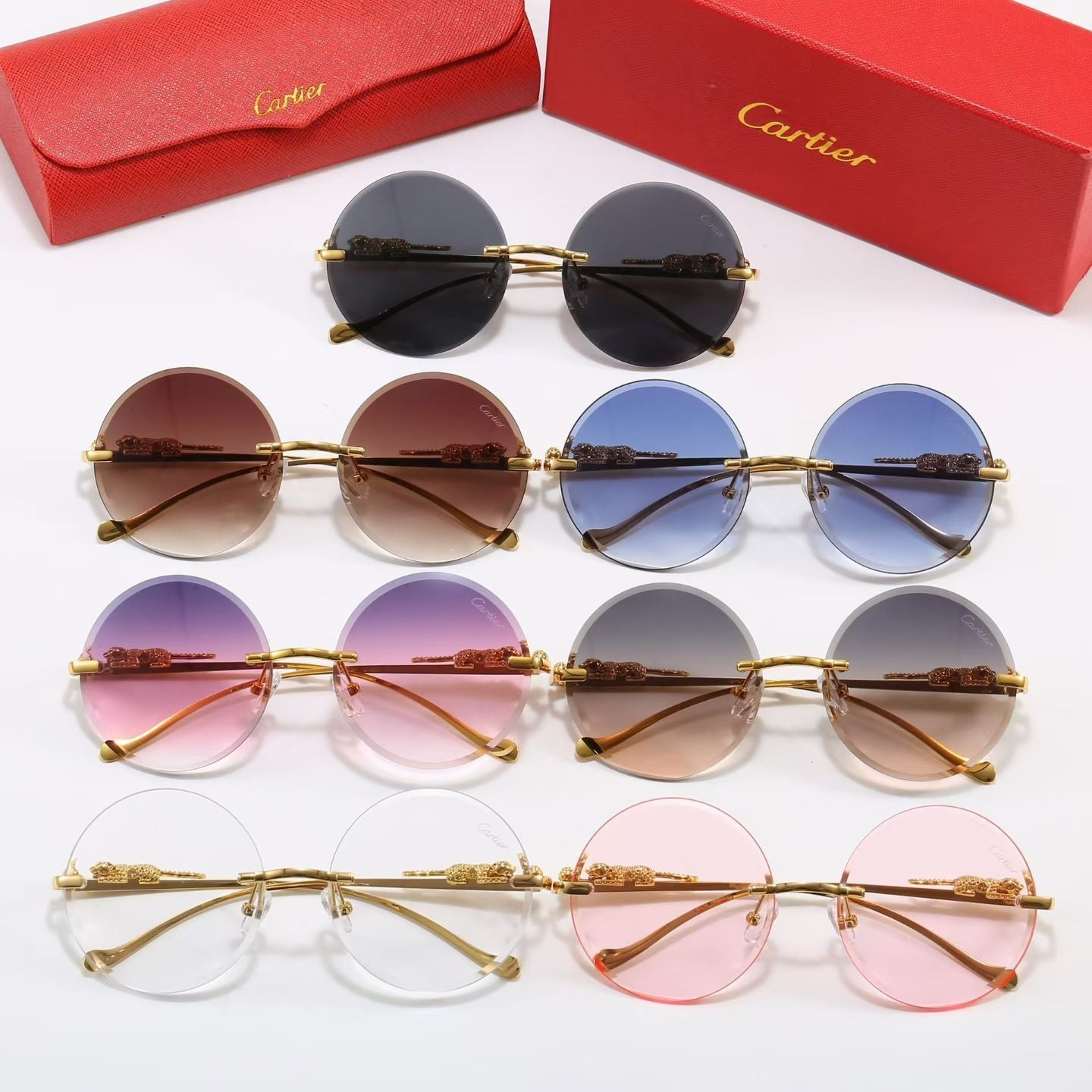 6 Color Rimless Round Panther Sunglasses