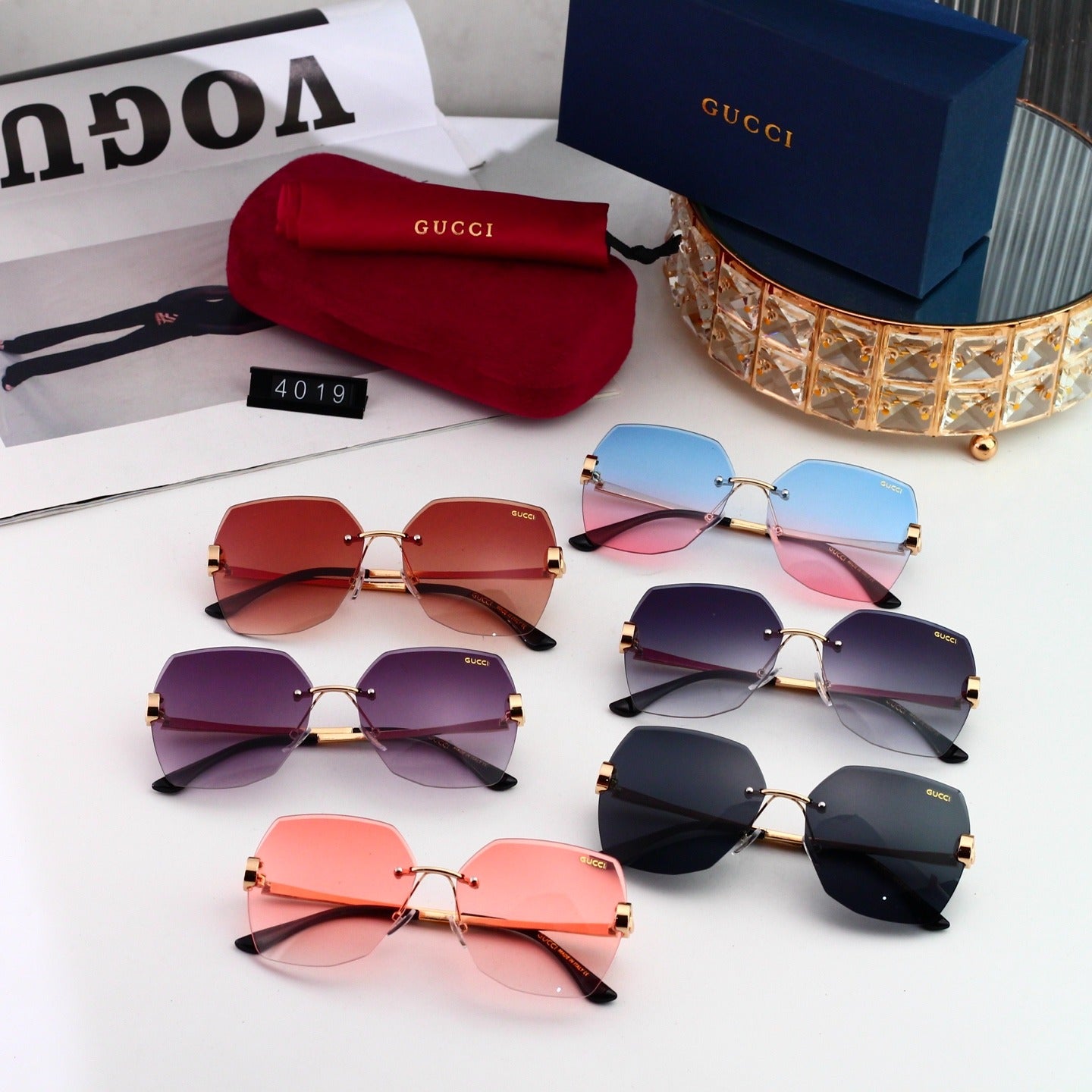 6 Color Rimless Round Logo Decor Sunglasses 4019