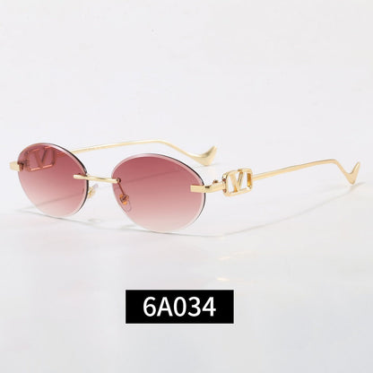 Rimless Oval Sunglasses, UV400 Polarized Fashion Shades 6A034