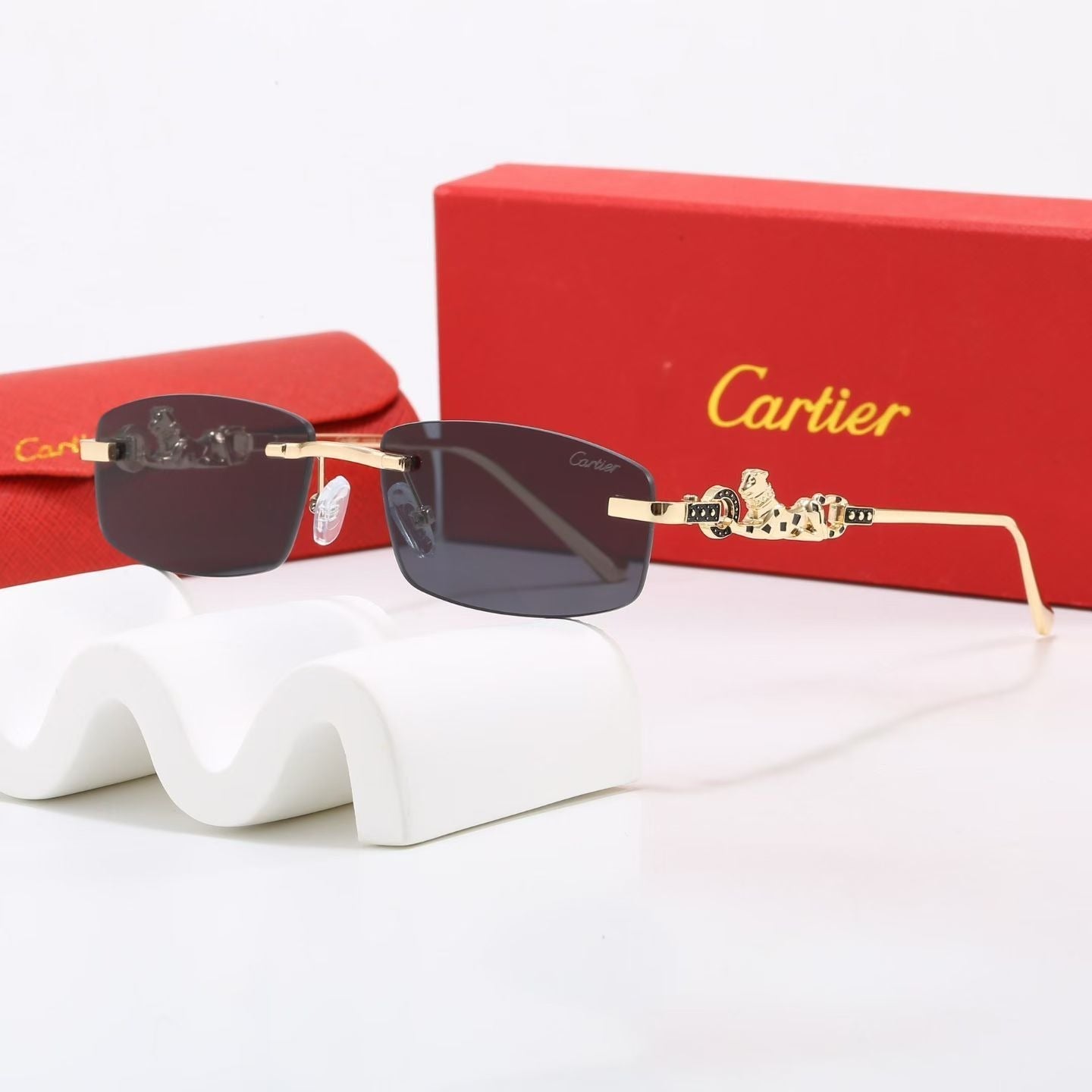 7 Color Rimless Panther Decor Sunglasses