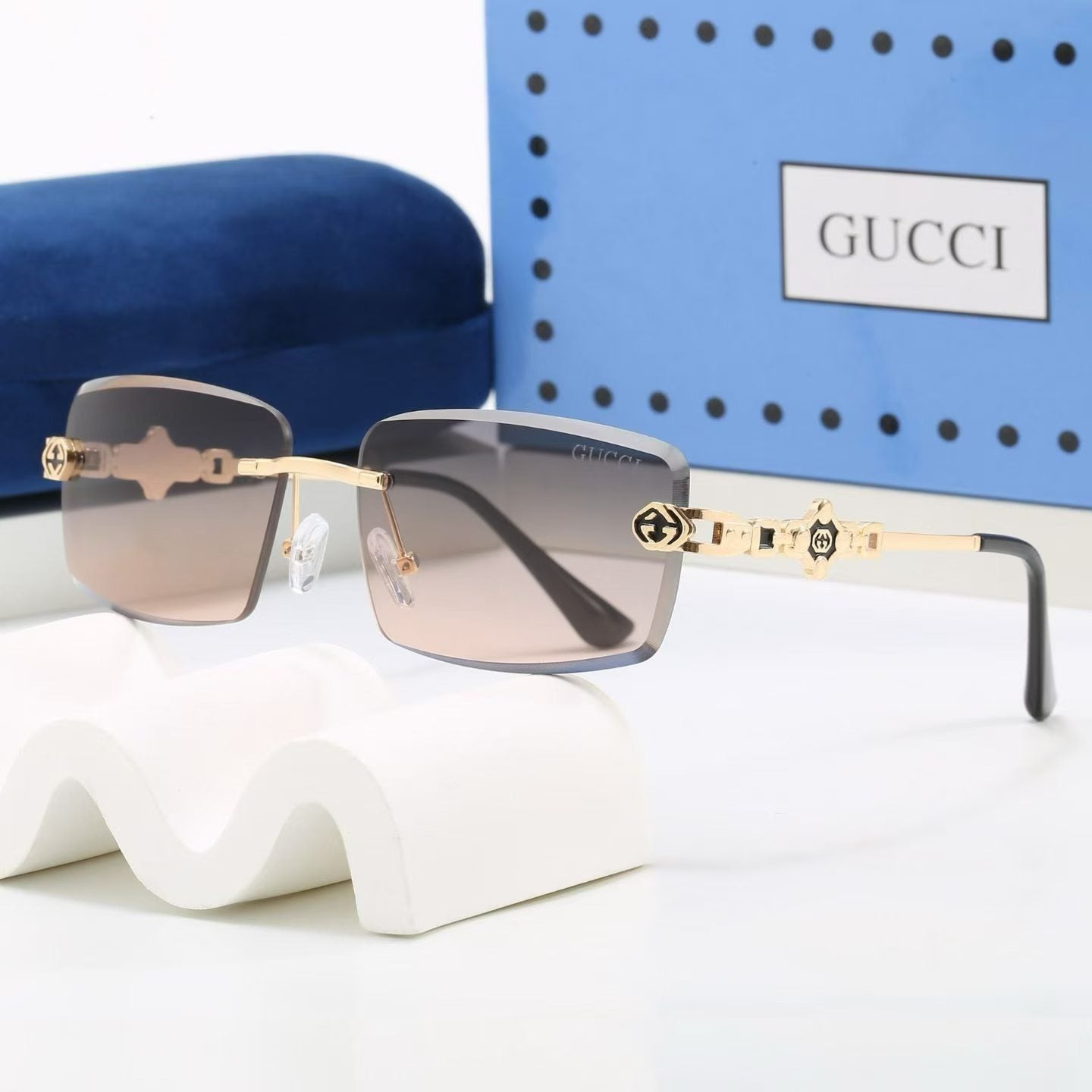 7 Color Rimless Square Interlocking Metal Sunglasses