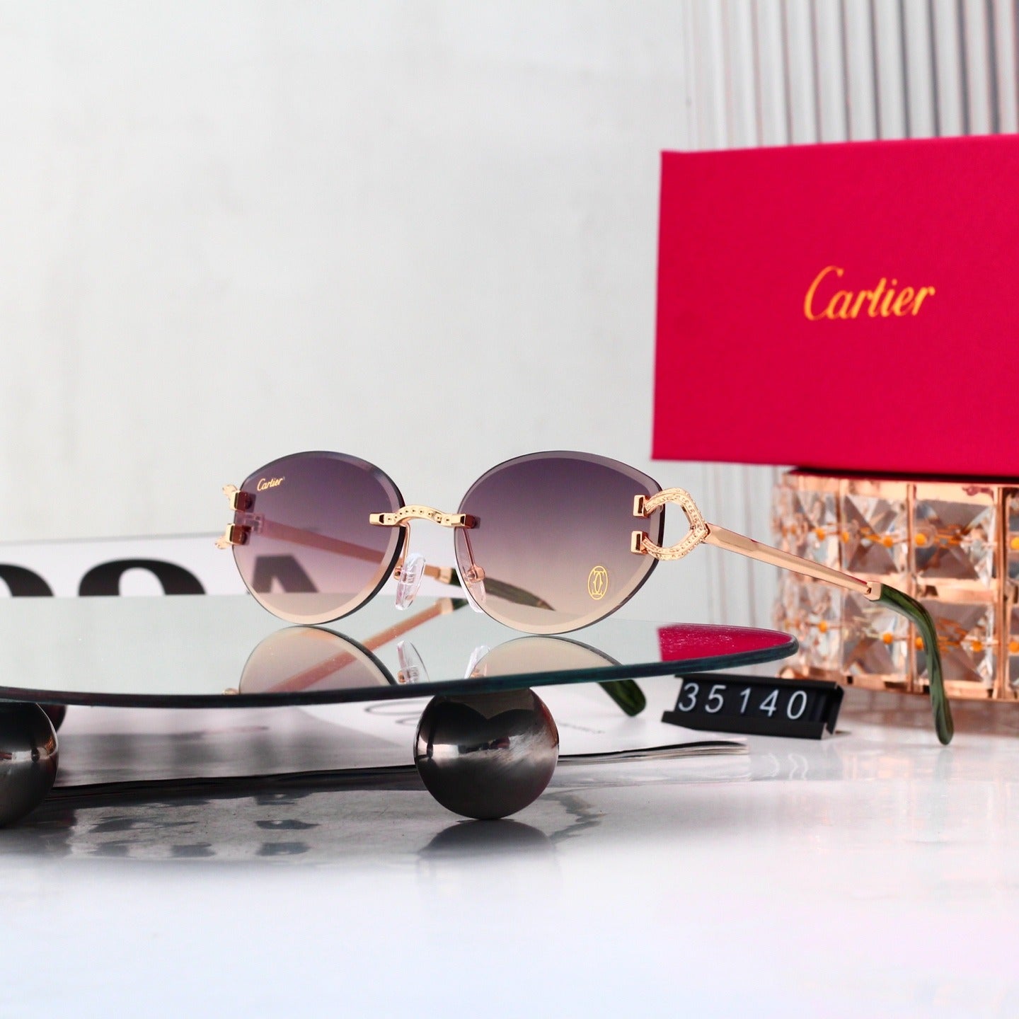 6 Color Rimless Round Sunglasses 35140