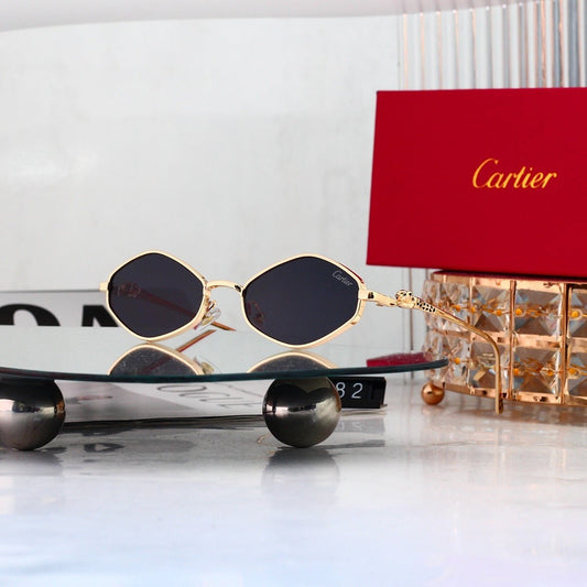 Oval Metal Frame Sunglasses, Leopard Head UV400 Polarized Fashion Shades